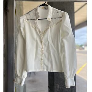 Vintage 1980's Fritzi California white lace button down size small